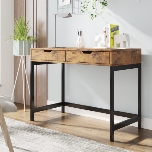 Industrial Computer Desk & Dressing Table with 2 Drawers | Home Office Workstation