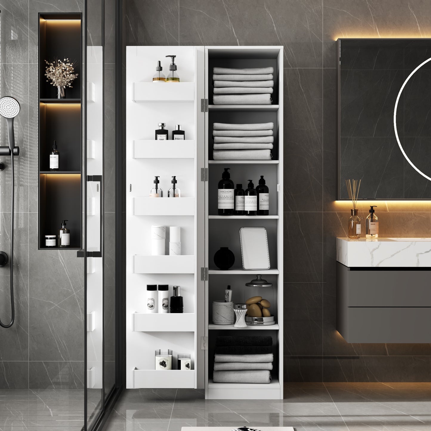 White Kitchen Pantry Cabinet – Freestanding Storage Cupboard with Doors & Shelves