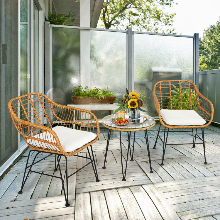 3 Pieces Rattan Cushioned Chair Table