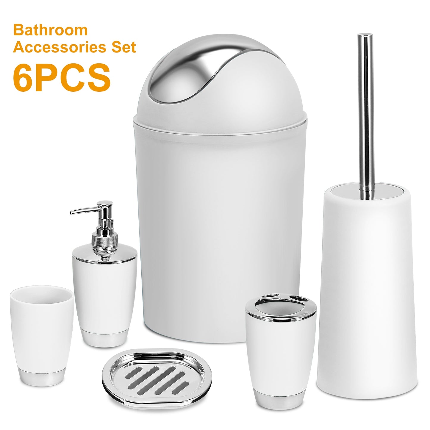 6-Piece Bathroom Accessories Set with Soap Dispenser & Trash Can