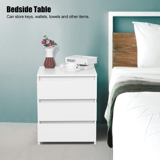 White Modern Bedside Table with 3 Storage Drawers – Bedroom Nightstand Cabinet