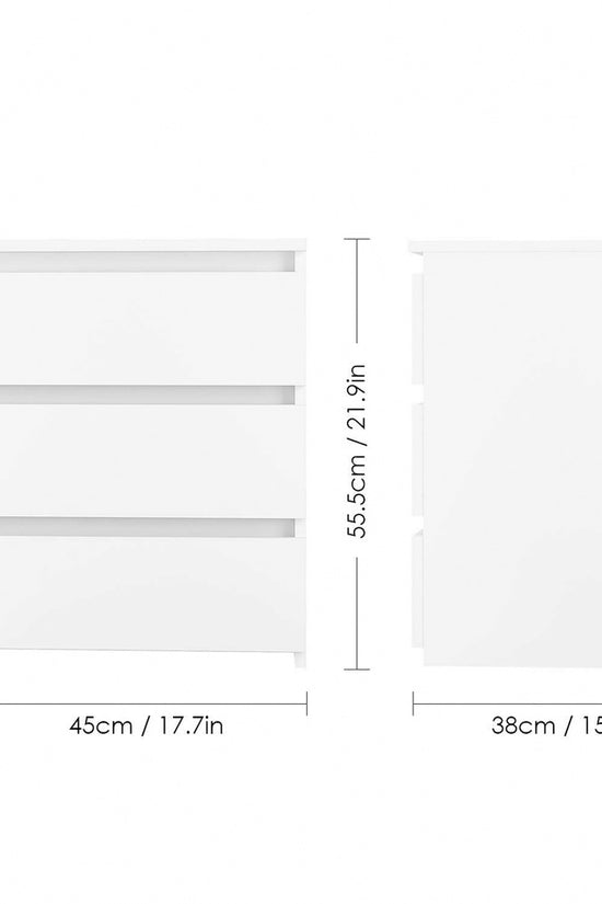 White Modern Bedside Table with 3 Storage Drawers – Bedroom Nightstand Cabinet