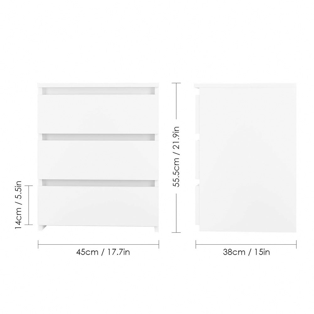 White Modern Bedside Table with 3 Storage Drawers – Bedroom Nightstand Cabinet