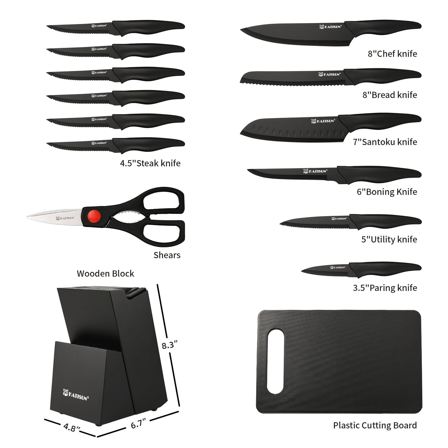 16 Pieces Kitchen Knife Block Set With Cutting Board