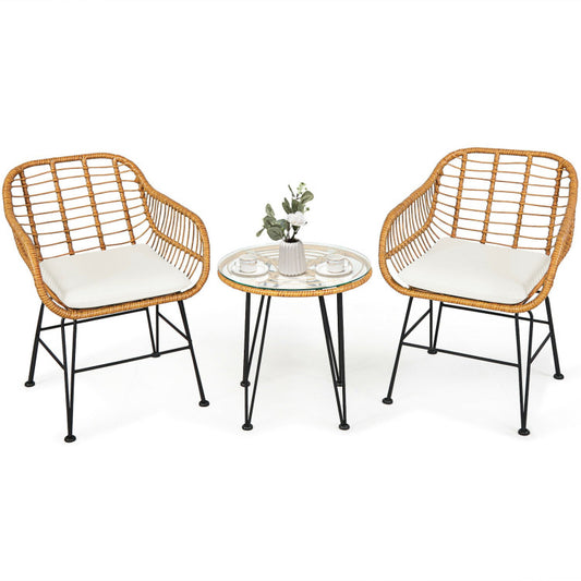 3 Pieces Rattan Cushioned Chair Table