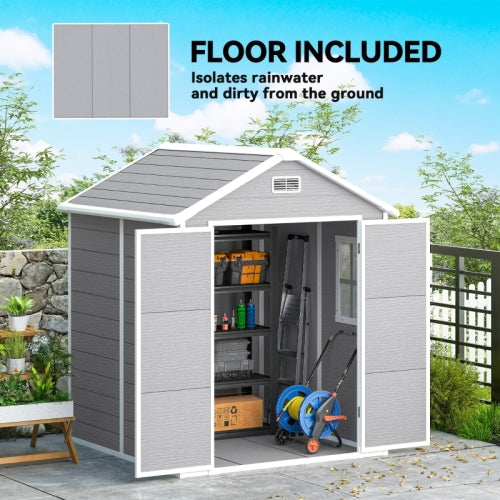 Outsunny 6×5ft Resin Garden Shed with Floor & Lockable Doors