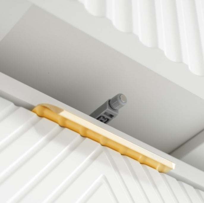 White Sideboard Cabinet with 6 Drawers & Amber Glass – Storage Dresser for Living Room, Bedroom & Hallway