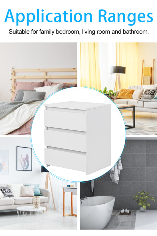 White Modern Bedside Table with 3 Storage Drawers – Bedroom Nightstand Cabinet