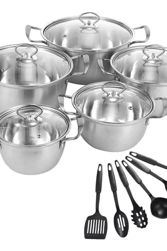 11PCS Induction Non Stick Stainless Steel Cookware Cooking Pot Pan With Lids Set