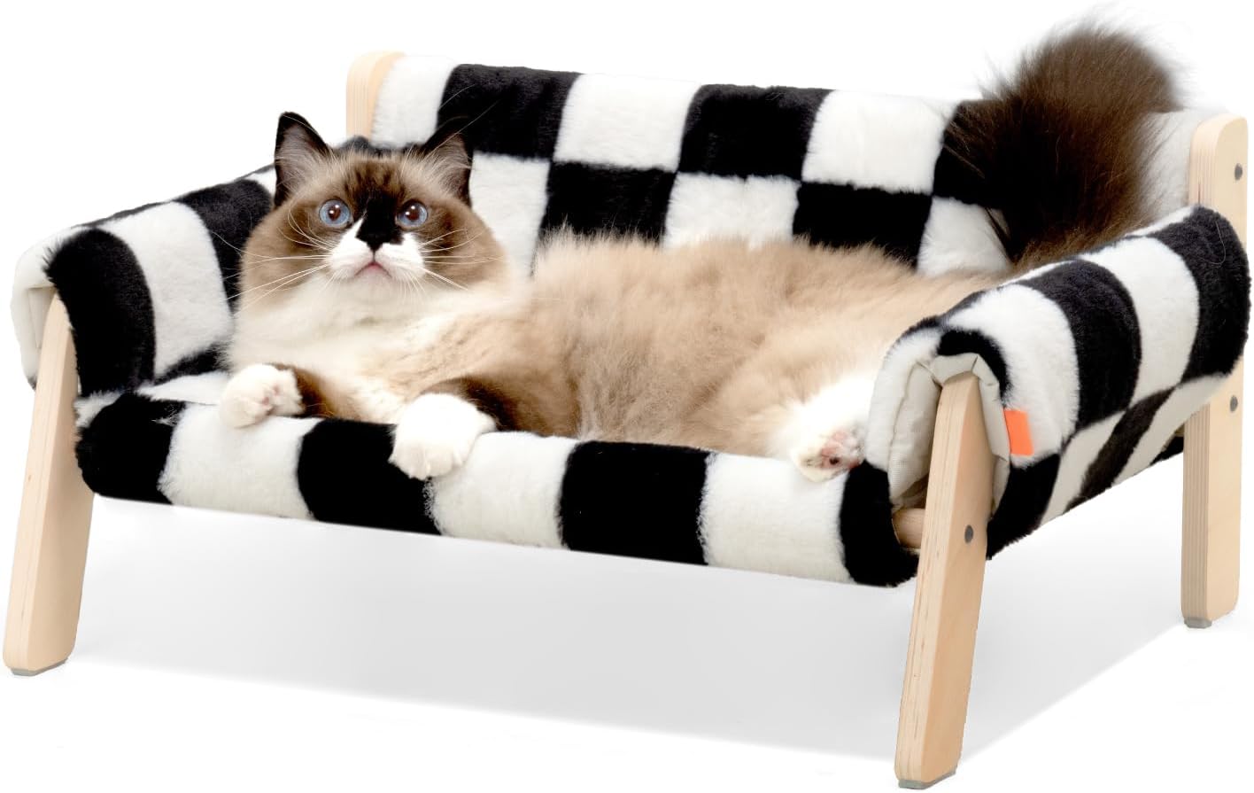 MEWOOFUN Raised Cat Bed with Wooden Legs – Soft Washable Cat Sofa for Indoor Cats & Kittens (56×45cm, 15kg Capacity)