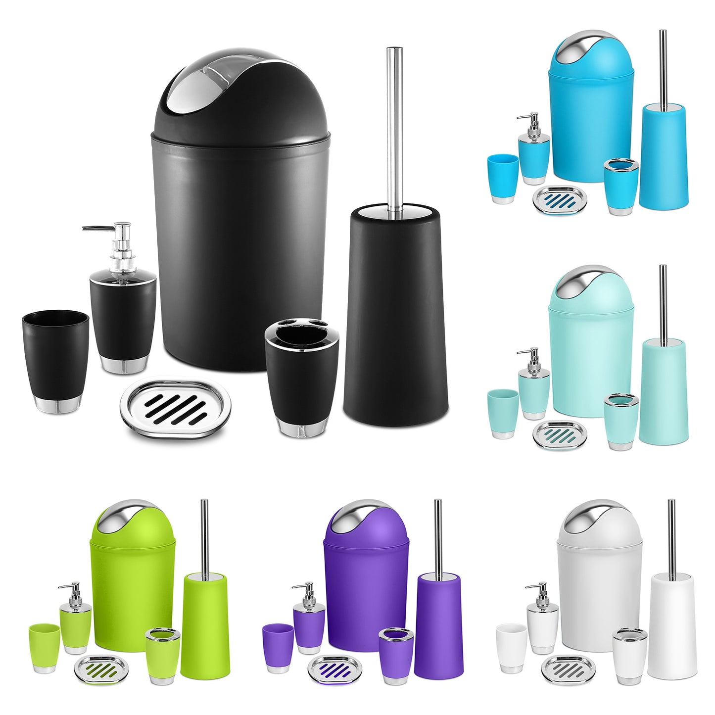6-Piece Bathroom Accessories Set with Soap Dispenser & Trash Can
