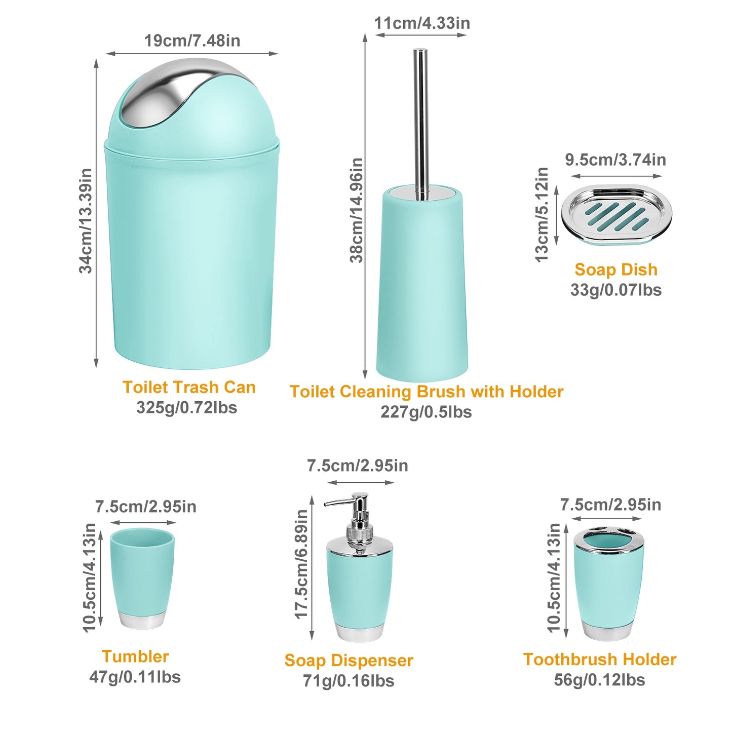 6-Piece Bathroom Accessories Set with Soap Dispenser & Trash Can