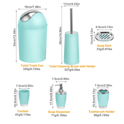 6-Piece Bathroom Accessories Set with Soap Dispenser & Trash Can