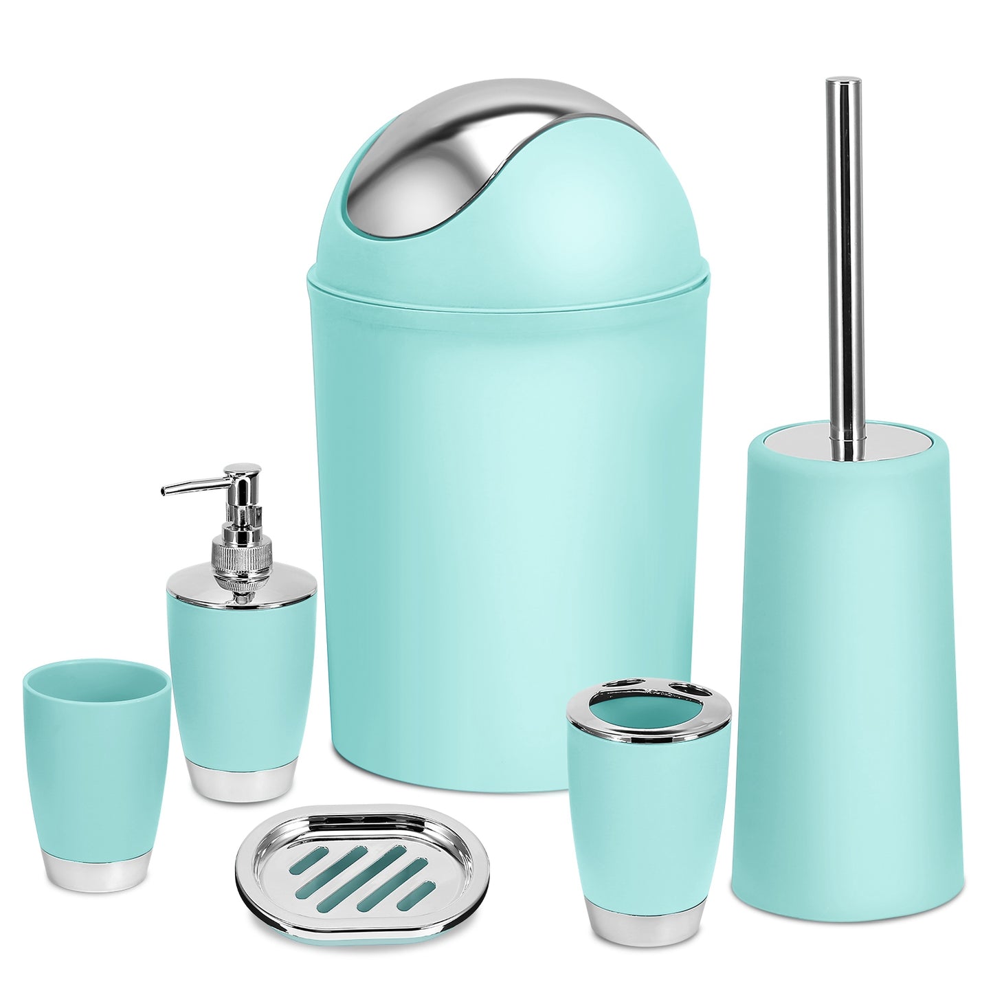 6-Piece Bathroom Accessories Set with Soap Dispenser & Trash Can