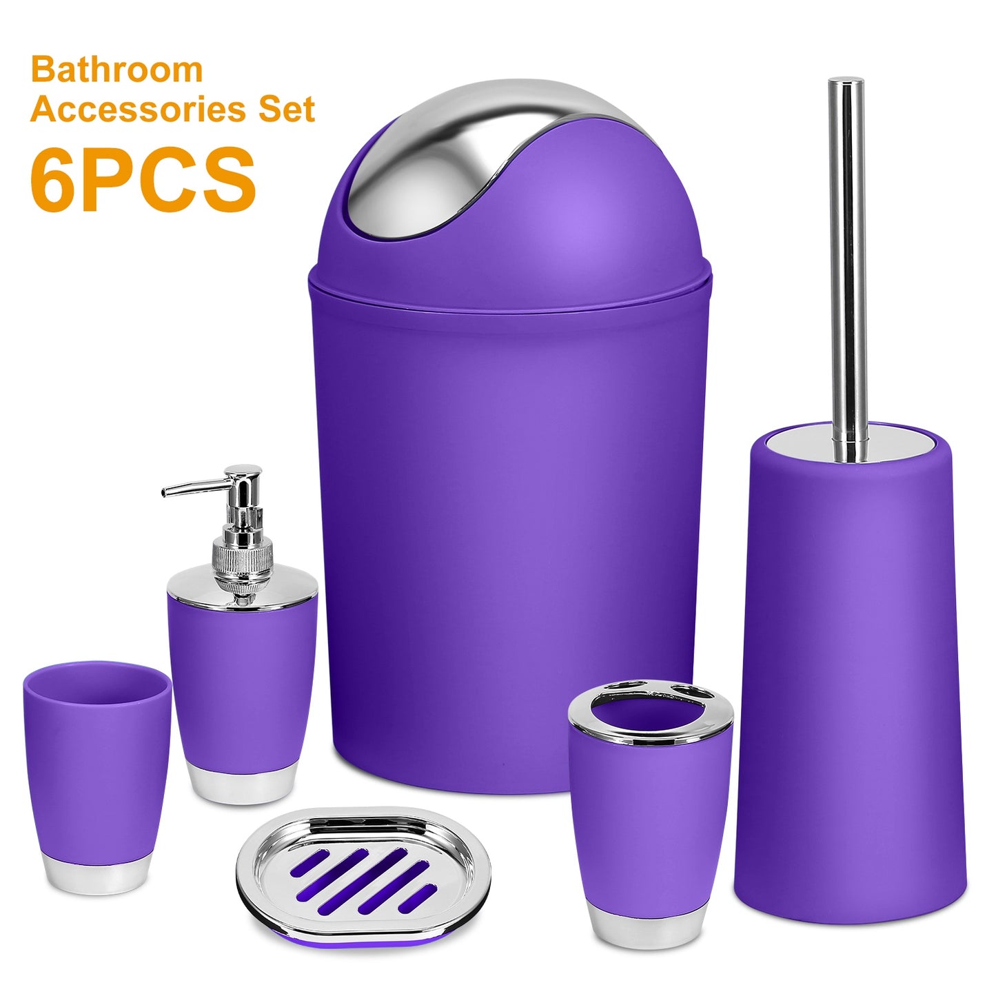 6-Piece Bathroom Accessories Set with Soap Dispenser & Trash Can