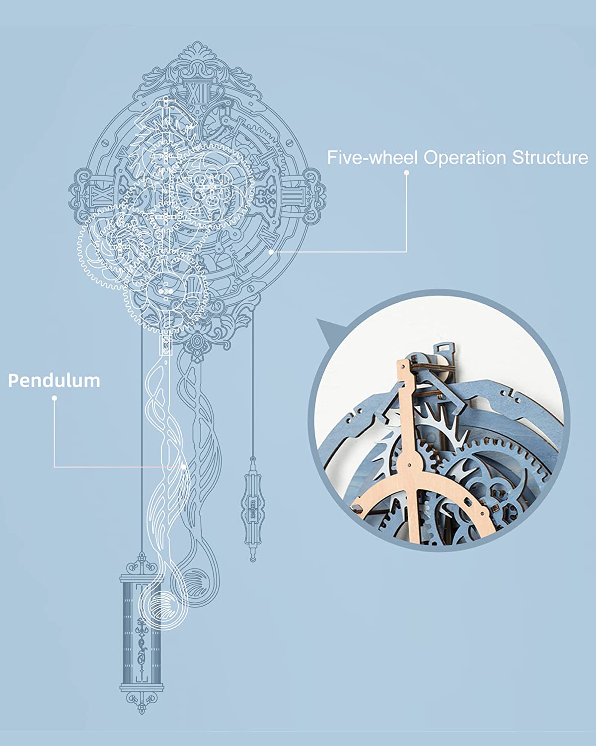 Robotime ROKR 3D Wooden Puzzle Wall Clock