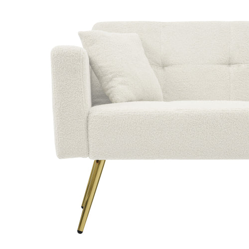 Modern 3-Seater Sofa Bed with 3 Adjustable Backrest Positions, Cushions, Side Storage & Gold Legs