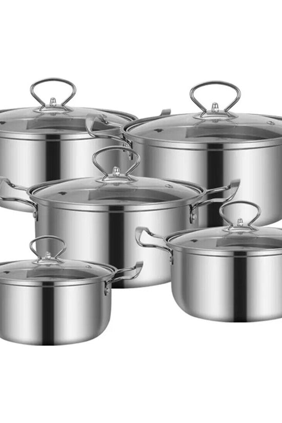 11PCS Induction Non Stick Stainless Steel Cookware Cooking Pot Pan With Lids Set