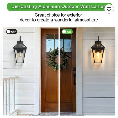 21" Outdoor Wall Lantern Light – Black Metal & Clear Glass Sconce