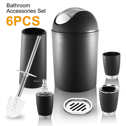 6-Piece Bathroom Accessories Set with Soap Dispenser & Trash Can