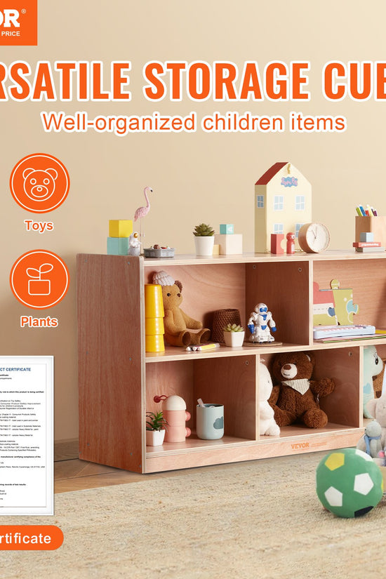 5-Compartment Cubby Storage Cabinet with Shelves – Classroom & Home Organizer (Natural)