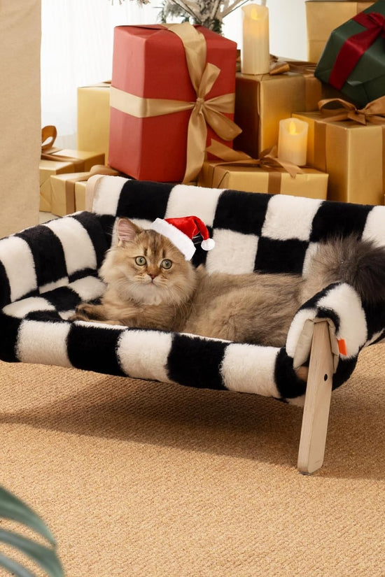 MEWOOFUN Raised Cat Bed with Wooden Legs – Soft Washable Cat Sofa for Indoor Cats & Kittens (56×45cm, 15kg Capacity)