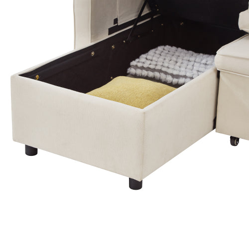 L-Shaped Pull-Out Sleeper Sofa Bed | 3-in-1 Reversible Sectional with Storage, Cup Holders & USB Charging