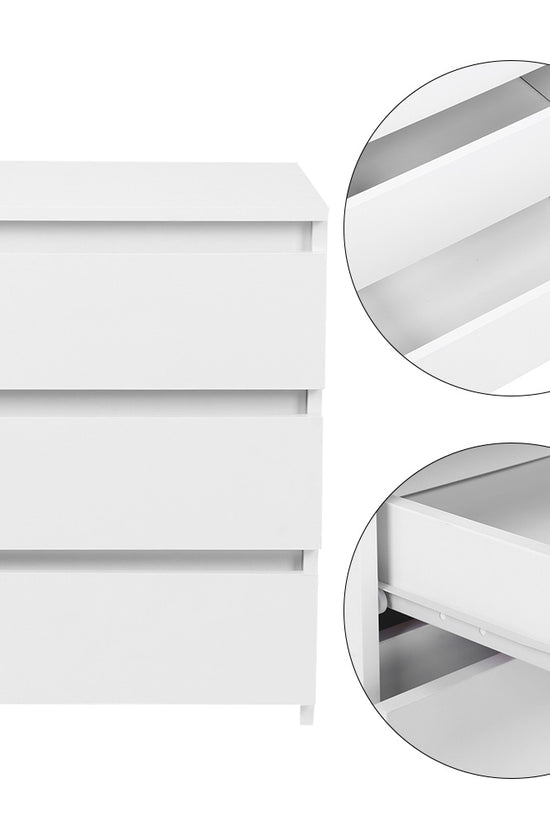 White Modern Bedside Table with 3 Storage Drawers – Bedroom Nightstand Cabinet