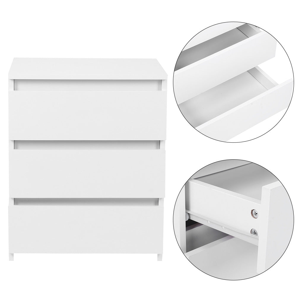 White Modern Bedside Table with 3 Storage Drawers – Bedroom Nightstand Cabinet