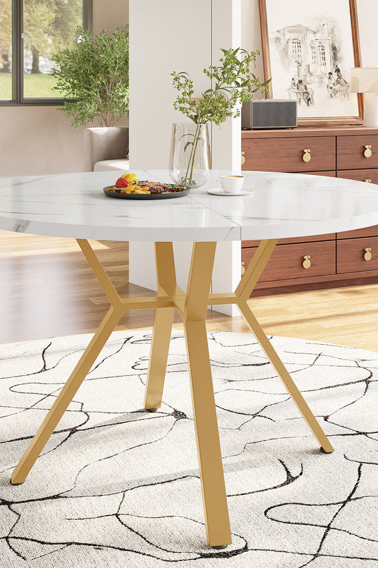 Modern Round Marble Dining Table 1m – X-Shaped Metal Base, Sleek & Durable