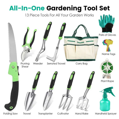 13-Piece Aluminum Gardening Tool Set with Storage Bag