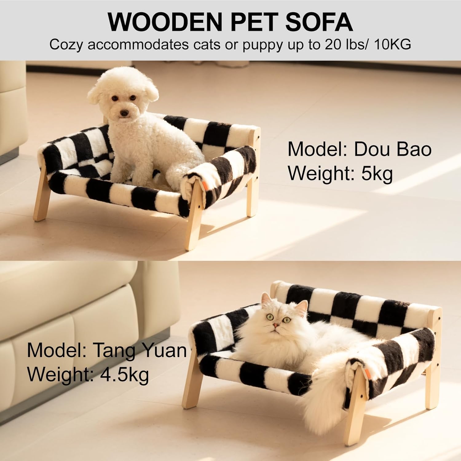 MEWOOFUN Raised Cat Bed with Wooden Legs – Soft Washable Cat Sofa for Indoor Cats & Kittens (56×45cm, 15kg Capacity)