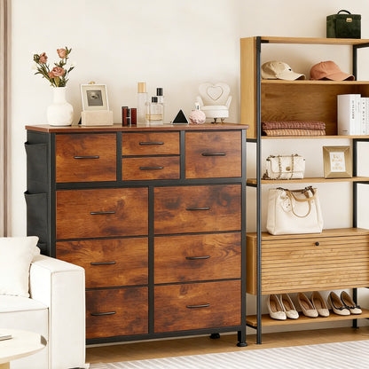 10-Drawer Dresser with Side Pockets & Hooks – Bedroom Storage Cabinet