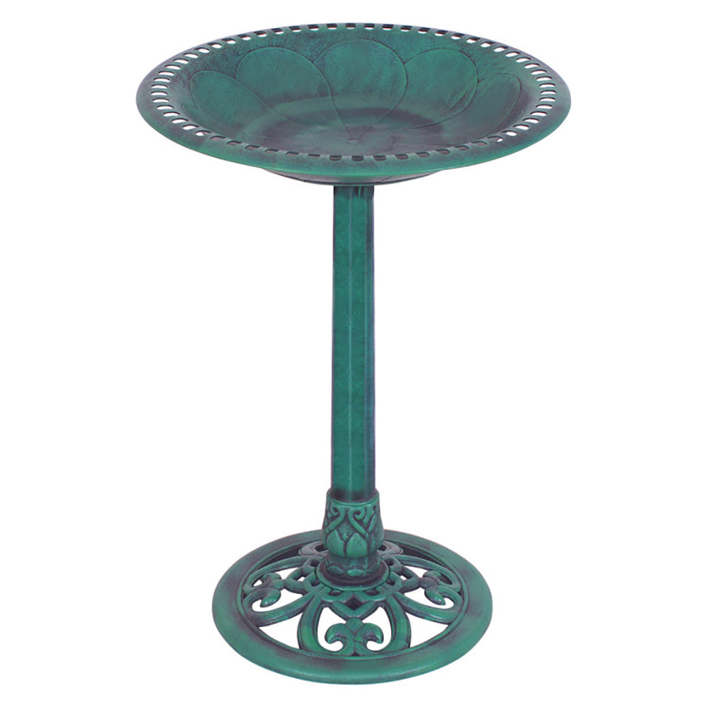 Outdoor Garden Green Pedestal Bird Bath and Feeder