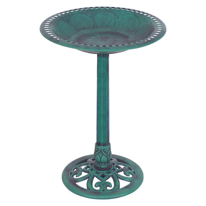 Outdoor Garden Green Pedestal Bird Bath and Feeder