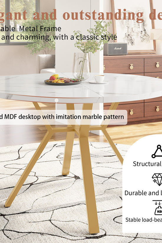 Modern Round Marble Dining Table 1m – X-Shaped Metal Base, Sleek & Durable