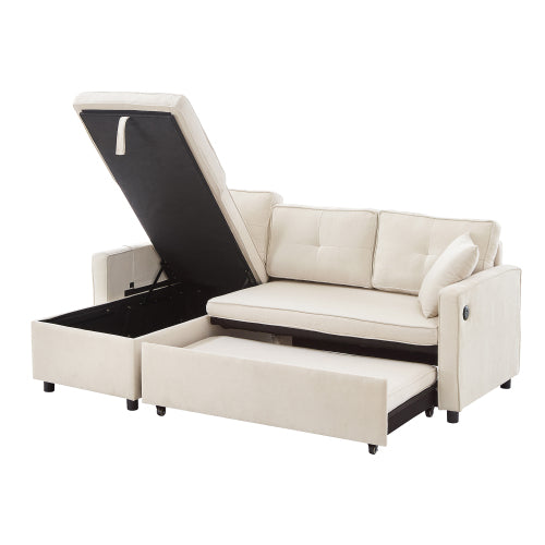 L-Shaped Pull-Out Sleeper Sofa Bed | 3-in-1 Reversible Sectional with Storage, Cup Holders & USB Charging