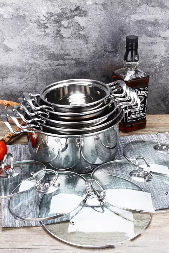 11PCS Induction Non Stick Stainless Steel Cookware Cooking Pot Pan With Lids Set