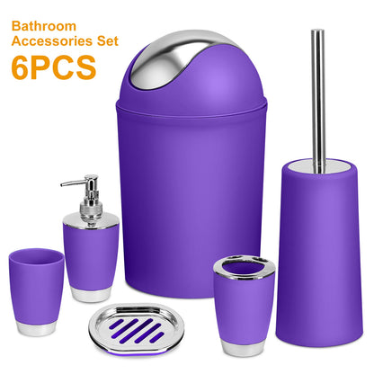 6-Piece Bathroom Accessories Set with Soap Dispenser & Trash Can