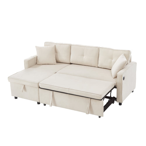 L-Shaped Pull-Out Sleeper Sofa Bed | 3-in-1 Reversible Sectional with Storage, Cup Holders & USB Charging