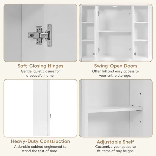 Wall-Mounted Medicine Cabinet with Adjustable Shelf & Soft-Close Door