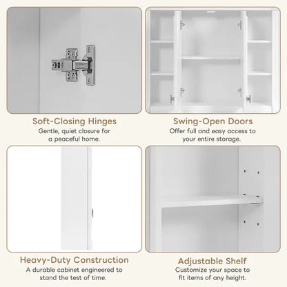 Wall-Mounted Medicine Cabinet with Adjustable Shelf & Soft-Close Door
