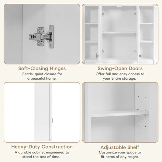 Wall-Mounted Medicine Cabinet with Adjustable Shelf & Soft-Close Door