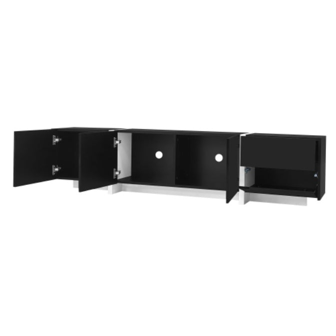 Black High-Gloss TV Cabinet with White Legs | Modern TV Stand with Doors & Drawers
