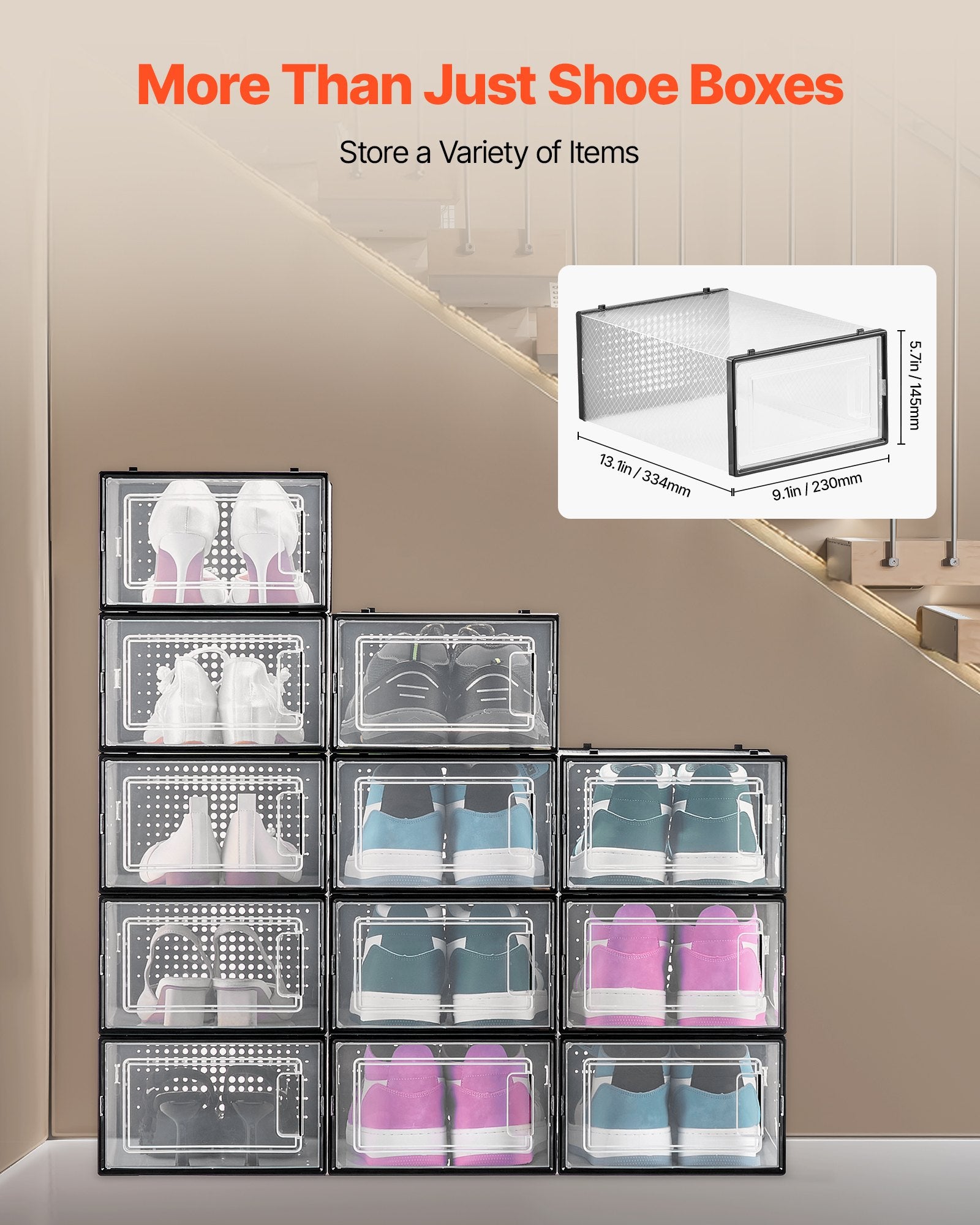 Stackable Shoe Storage Boxes (12 Pack) – Fits Up to UK Size 10.5