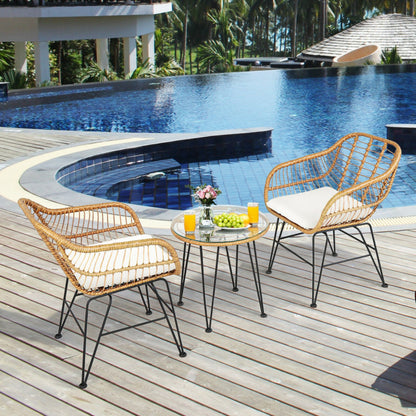 3 Pieces Rattan Cushioned Chair Table