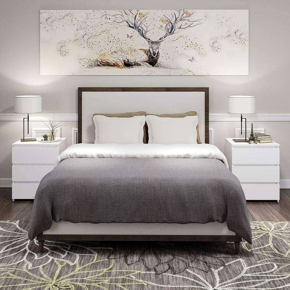 White Modern Bedside Table with 3 Storage Drawers – Bedroom Nightstand Cabinet