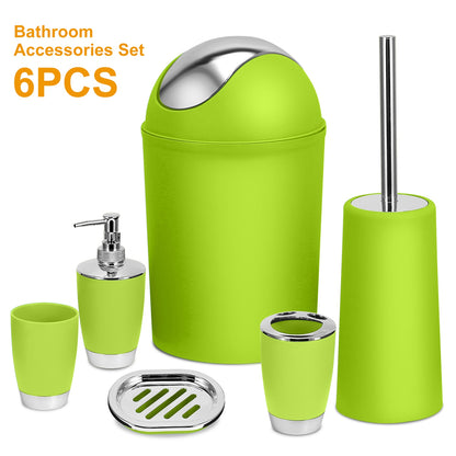 6-Piece Bathroom Accessories Set with Soap Dispenser & Trash Can