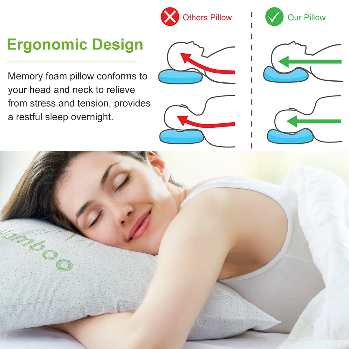 Queen Size Bamboo Memory Foam Pillow