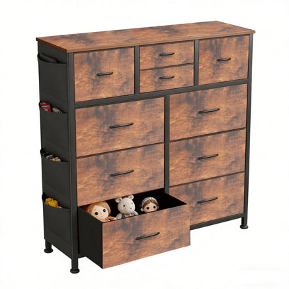10-Drawer Dresser with Side Pockets & Hooks – Bedroom Storage Cabinet